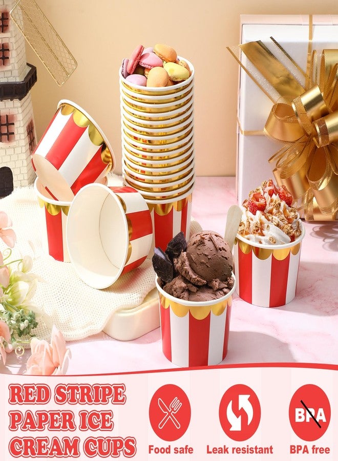 Willinglong 50 Pcs Red Stripe Paper Ice Cream Cups for Christmas Carnival Party 5.5 oz Disposable Dessert Bowls Paper Snack Bowls for Cold or Hot Foods Yogurt Birthday Party Supplies - Image 3
